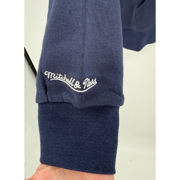 Mitchell & Ness Box Logo Hoodie Sweatshirt Branded Navy Blue Mens Size Large New - Picture 5 of 10